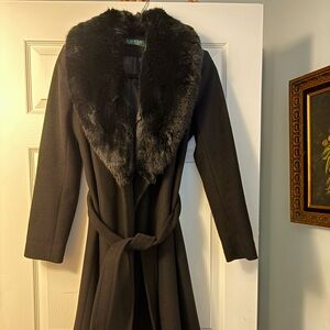 Lauren Ralph Lauren Black Coat with Faux Fur Collar